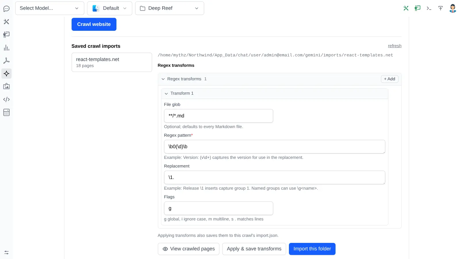 Define reusable web crawl transformations