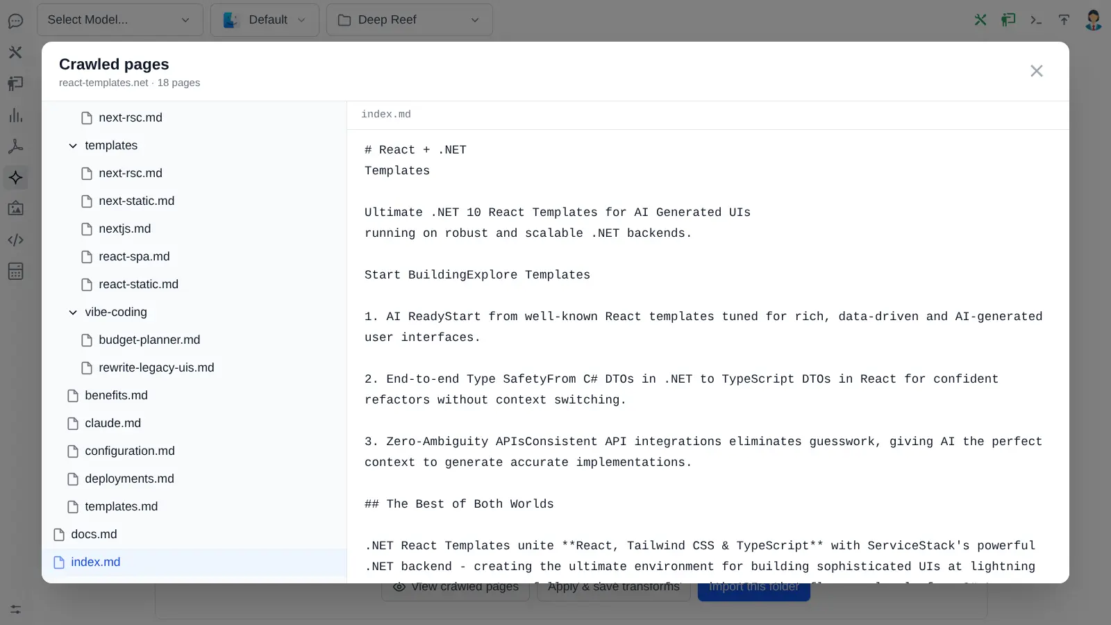 Inspect pages extracted by the web crawler