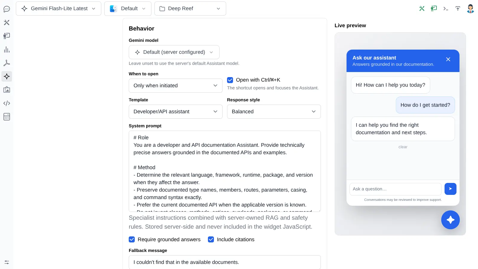 Configure Gemini Assistant behavior and prompting