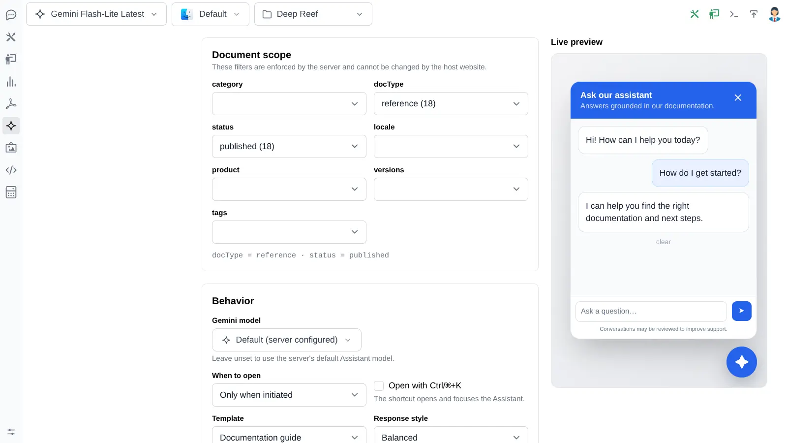 Choose the Gemini Assistant document scope