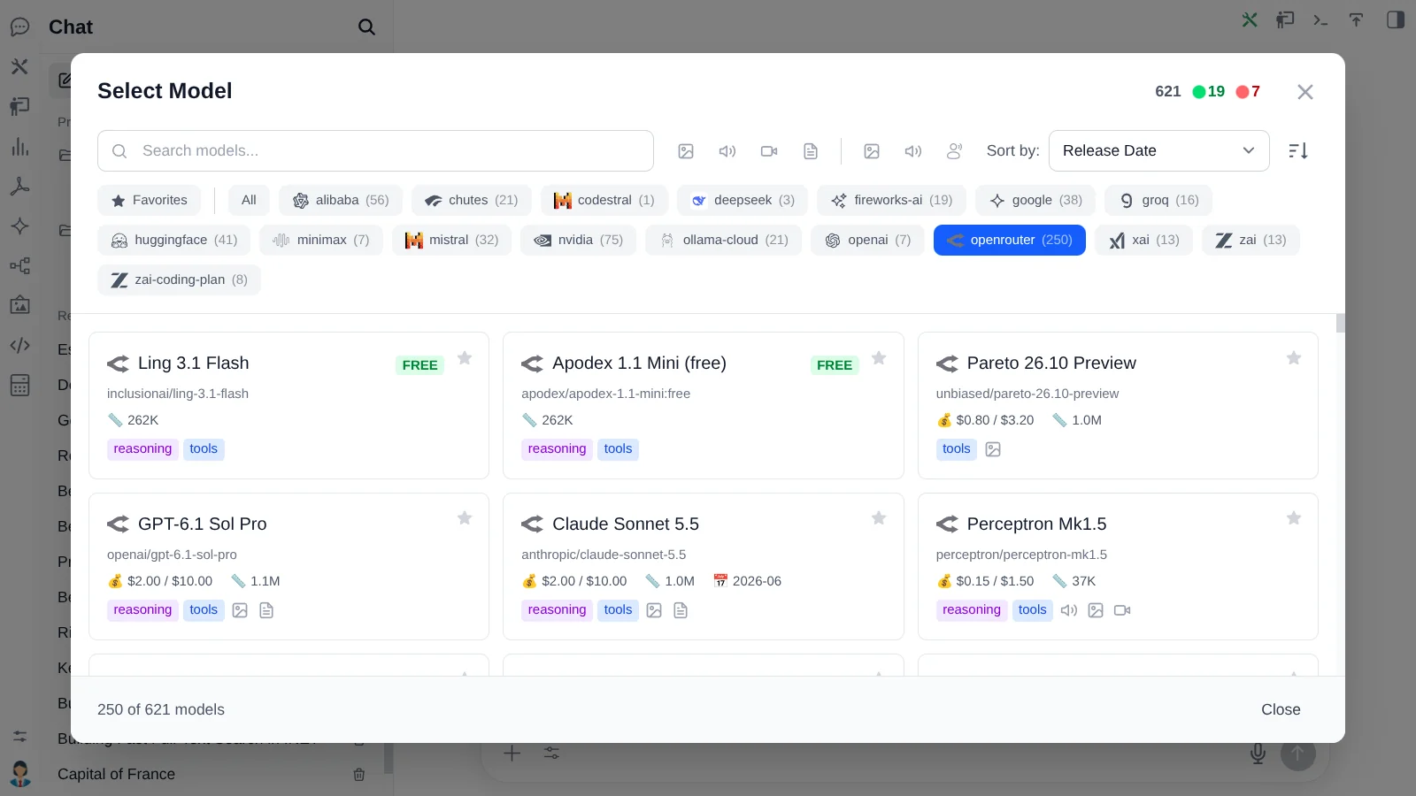 Model Selector with search and filtering
