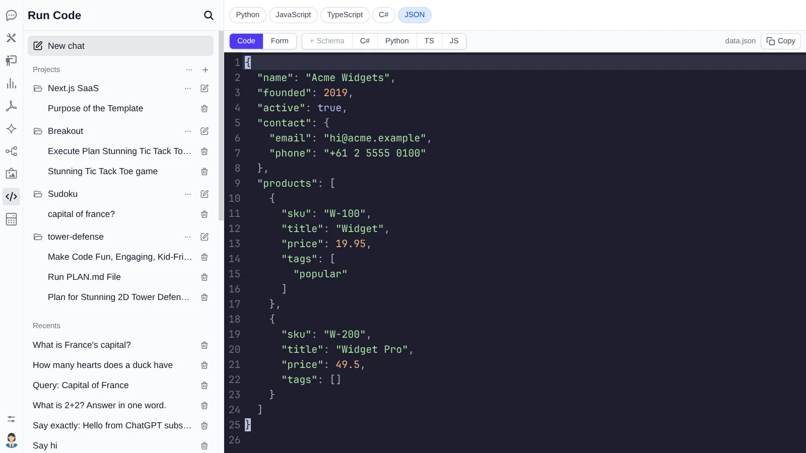 JSON response